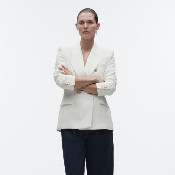 ZARA DOUBLE BREASTED TEXTURED BLAZER - Picture 4 of 11